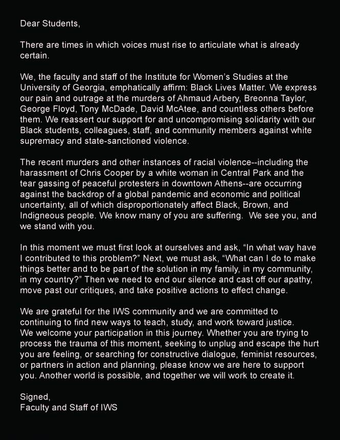 Letter to Students from IWS