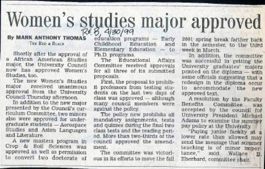 Women's Studies Major Approved
